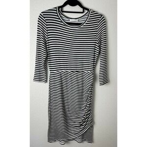 Reborn Women's Size XL Long Sleeve Knit Dress White Black Striped